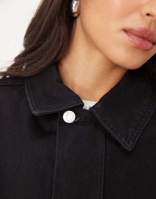 ASOS DESIGN denim jacket with adjustable waist in rinse black, 2 of 4
