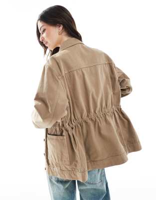 Asos Design Denim Jacket With Belt In Neutral
