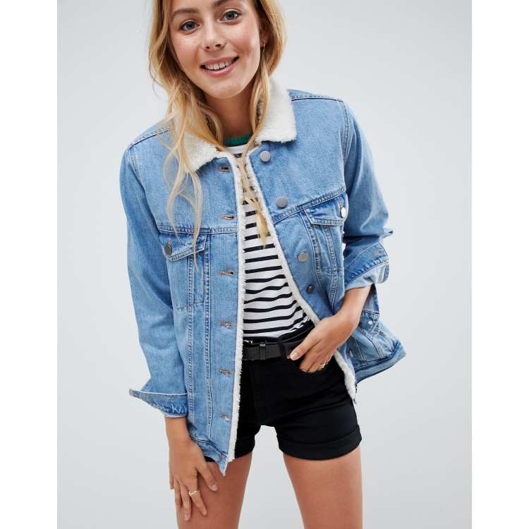 Borg collar denim jacket hot sale ladies