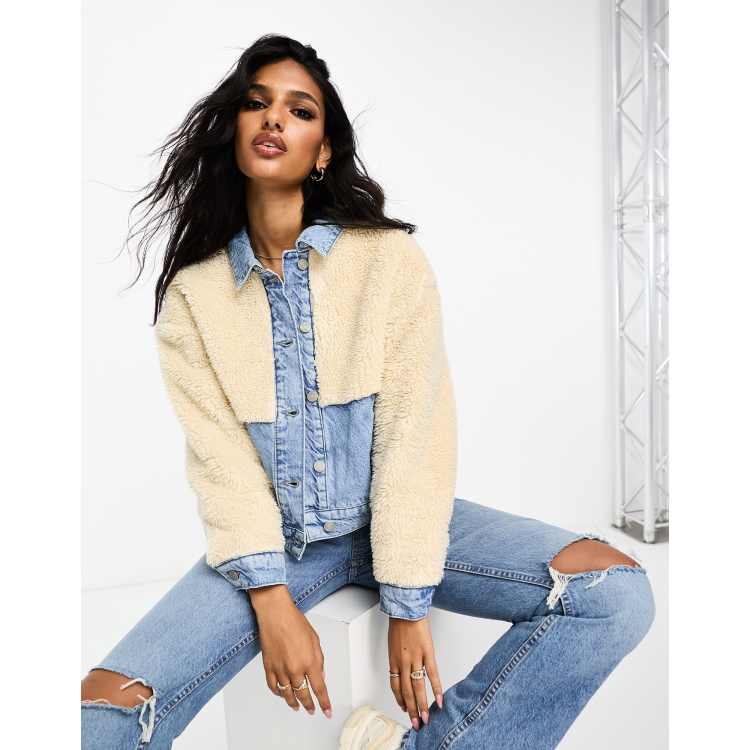 Cropped sherpa denim outlet jacket