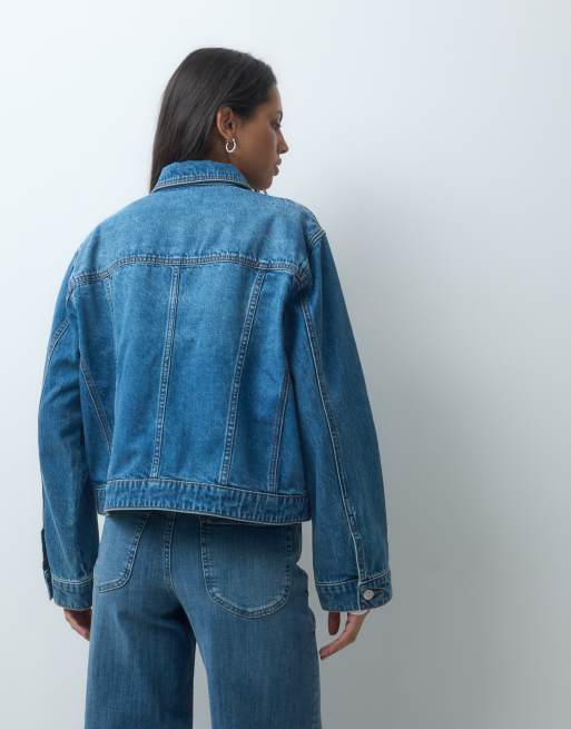 ASOS DESIGN denim jacket with broach detail in vintage blue, 3 of 4