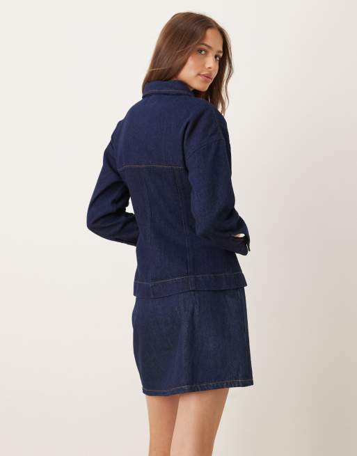 ASOS DESIGN denim jacket with cinched waist in indigo