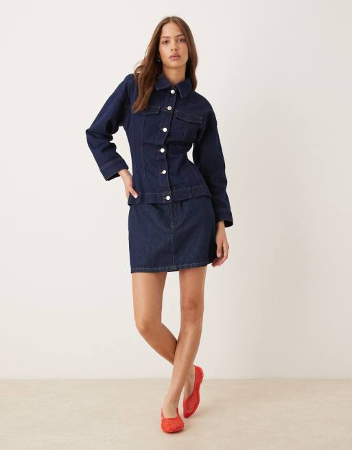 ASOS DESIGN denim jacket with cinched waist in indigo