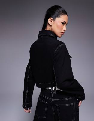 Asos Design Denim Jacket With Contrast Stitch In Black