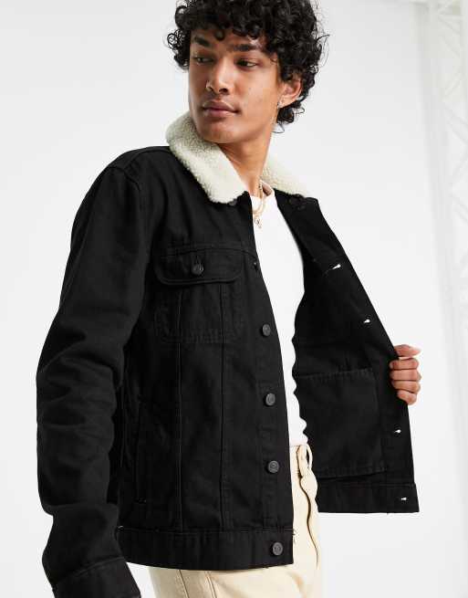 Mens black shop denim borg jacket