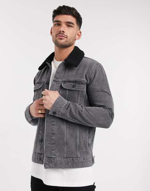 Grey denim jacket sales borg collar