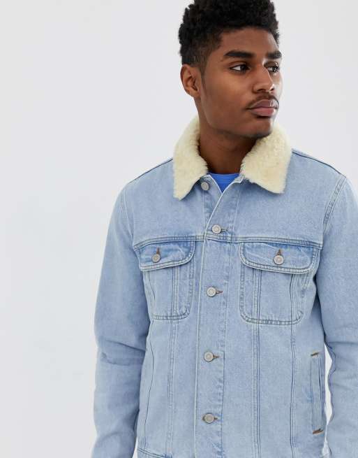 Borg collar denim outlet jacket