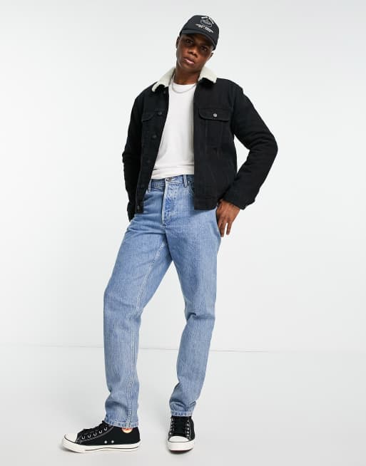 Asos design borg lined 2024 denim jacket in black