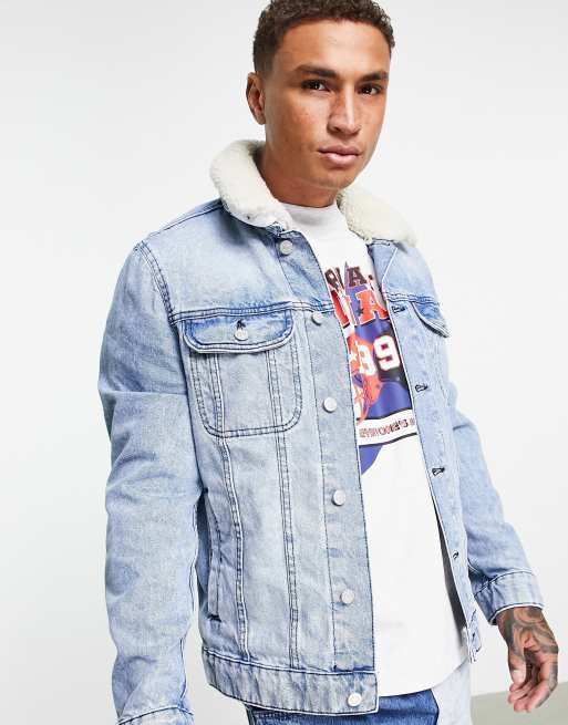 ASOS Hooded Denim Jacket in Mid Wash