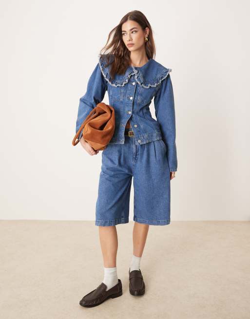 COLLAR RUFFLES DENIM JACKET /BLE D97 - MEER.