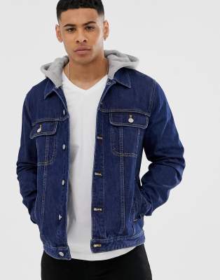 ASOS DESIGN denim jacket with jersey hood in dark wash | ASOS