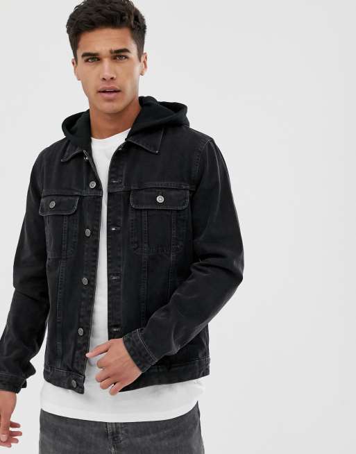 Black denim 2025 jacket with hood