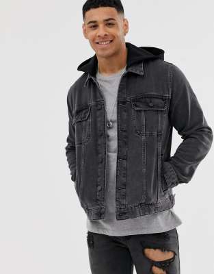 denim jacket with jersey hood