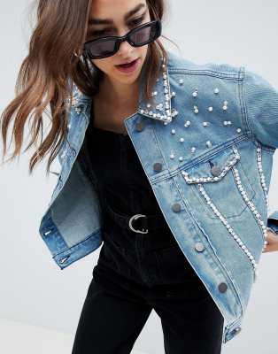 asos design pearl embellished jacket