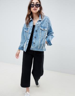 asos design pearl embellished jacket