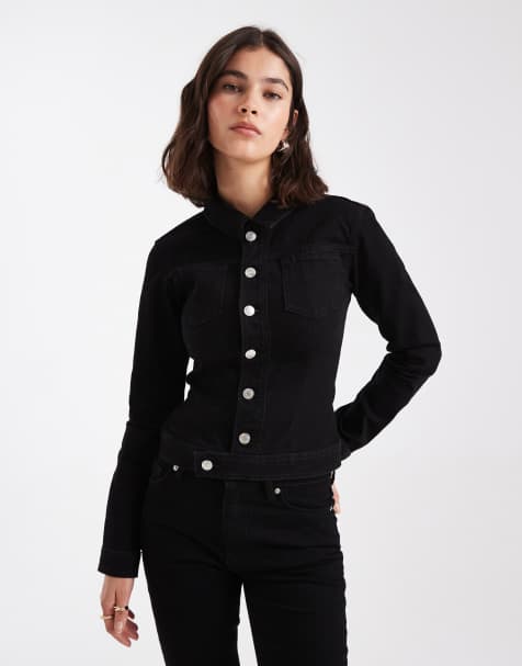 ASOS DESIGN denim jacket with pocket detail co-ord in clean black - view 1