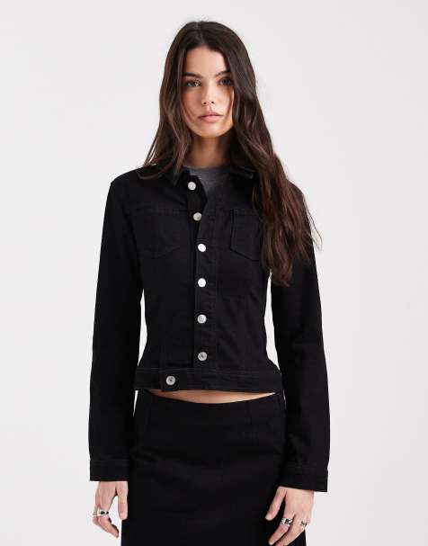 ASOS DESIGN denim jacket with pocket detail in clean black - part of a set - view 1