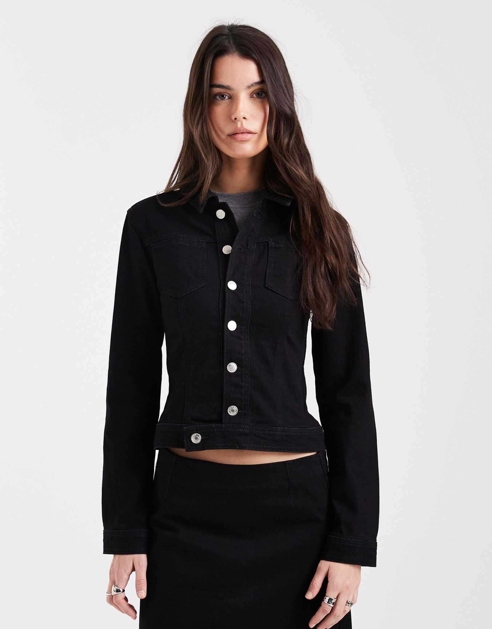 ДИЗАЙНЕРСКАЯ джинсовая куртка ASOS с карманами чистого черного цвета - часть комплекта