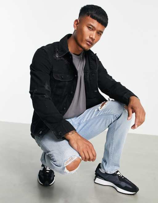 Black jean clearance jacket with rips