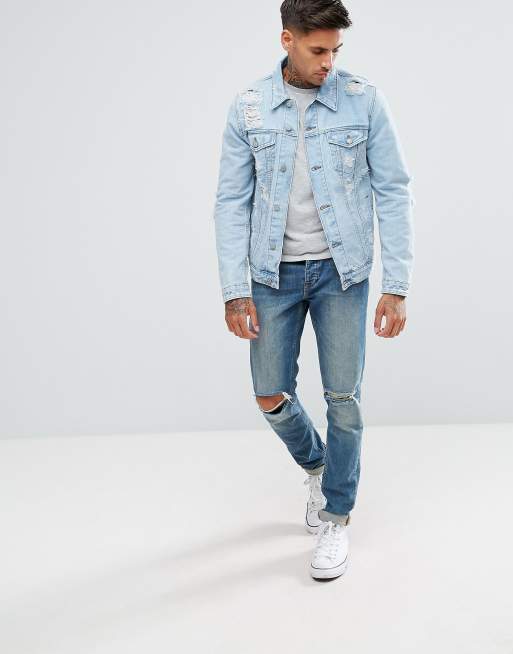 Light wash discount mens denim jacket