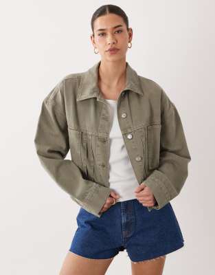 Asos Design Denim Jacket With Side Pleat Detail In Brown