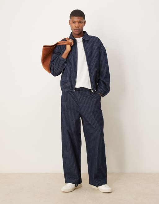 ASOS DESIGN denim jacket with stripe in dark wash blue - part of a set