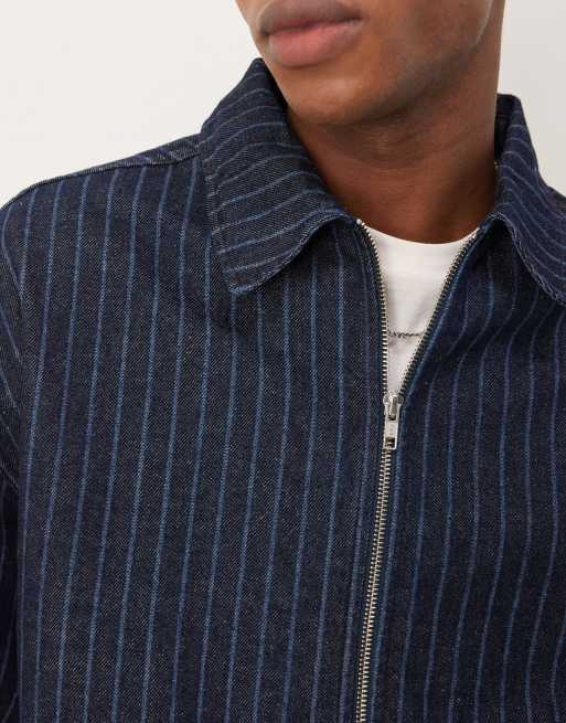 ASOS DESIGN denim jacket with stripe in dark wash blue - part of a 