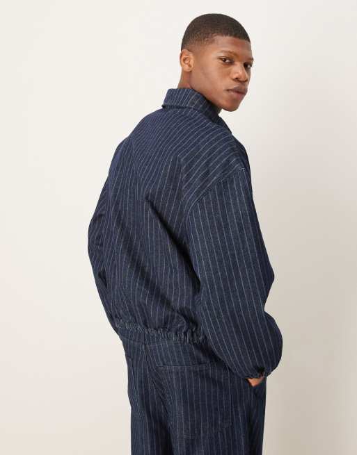 ASOS DESIGN denim jacket with stripe in dark wash blue - part of a set