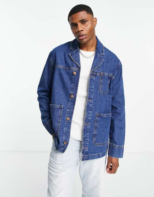 ASOS DESIGN - Denim jacksjack met donkere wassing in blauw