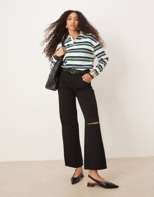 ASOS DESIGN - Denim-Jeans im Boyfriend Fit in Schwarz mit Zierrissen