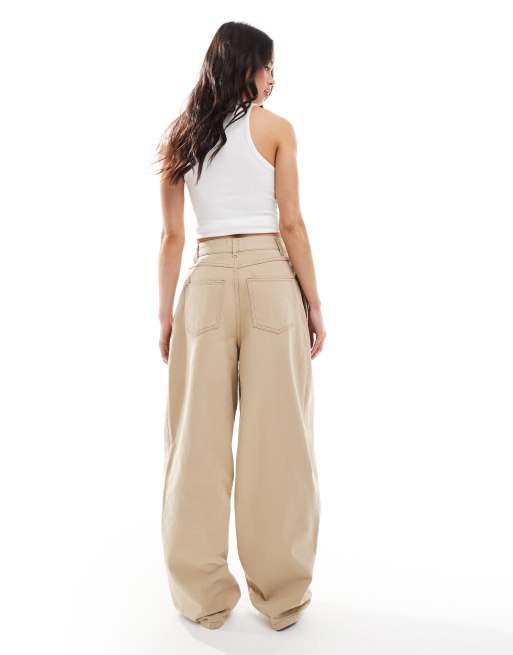 ASOS DESIGN – Denim-Jeans in hellem Sand mit weitem Bein und Wickeldetail, 3 von 5