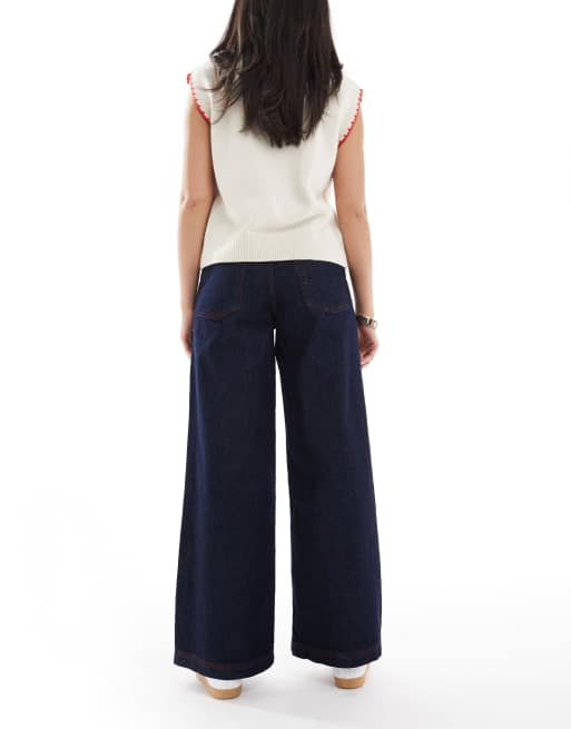 ASOS DESIGN - Denim jeans met wijde pijpen en rode stiksels, 2 van 5