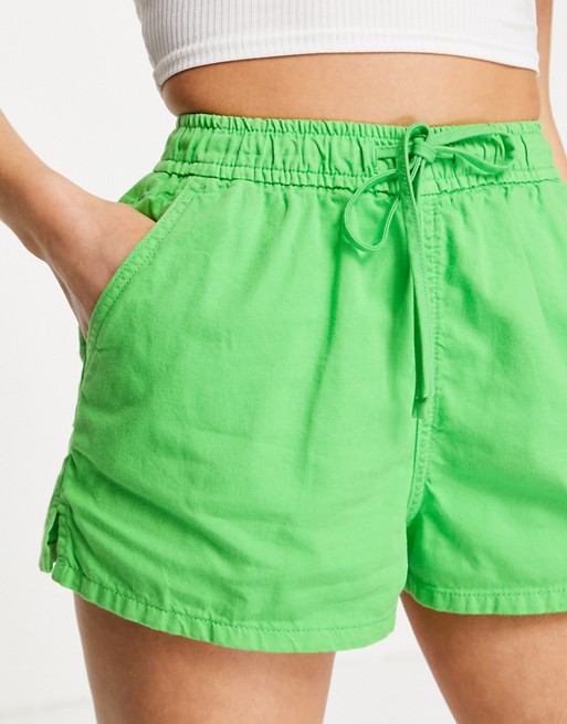 ASOS DESIGN denim jogger shorts in bright green co-ord