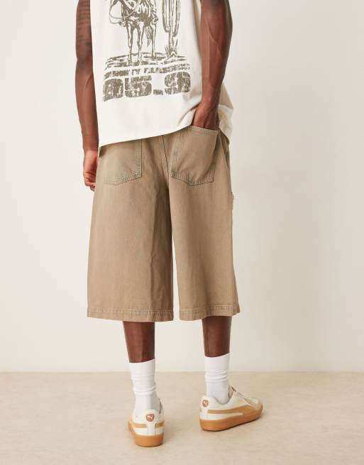 ASOS DESIGN - Denim jort met distressed details in bruin, 3 van 5