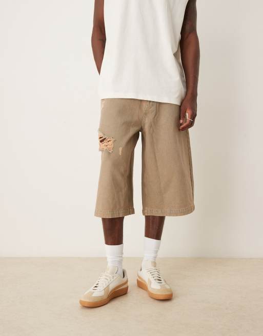ASOS DESIGN - Denim jort met distressed details in bruin, 5 van 5