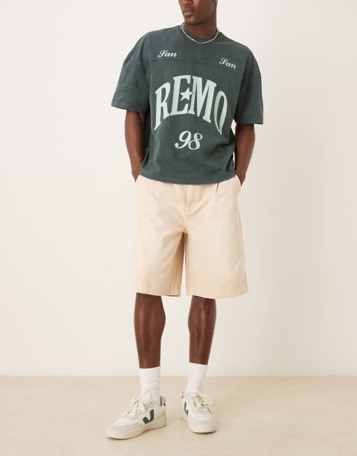 ASOS DESIGN - Denim jort met lange plooi in oranje tint, 4 van 5