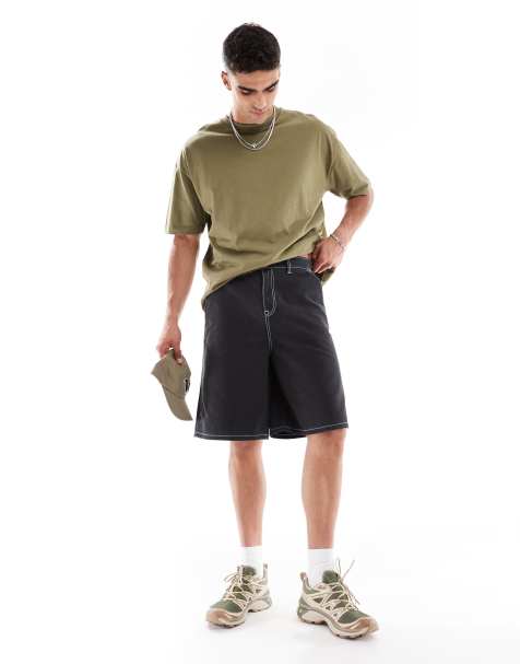 ASOS DESIGN denim jorts with embroidered back pockets in washed black - view 1