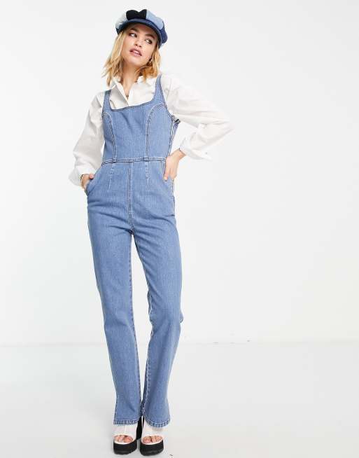 ASOS DESIGN Maternity denim jumpsuit in mid wash