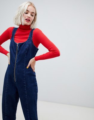denim jumpsuit with zipper