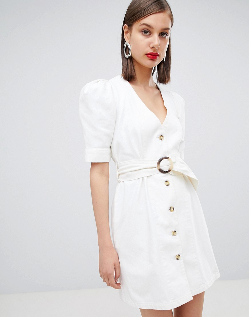 ASOS Design - Denim jurk met ceintuur in wit