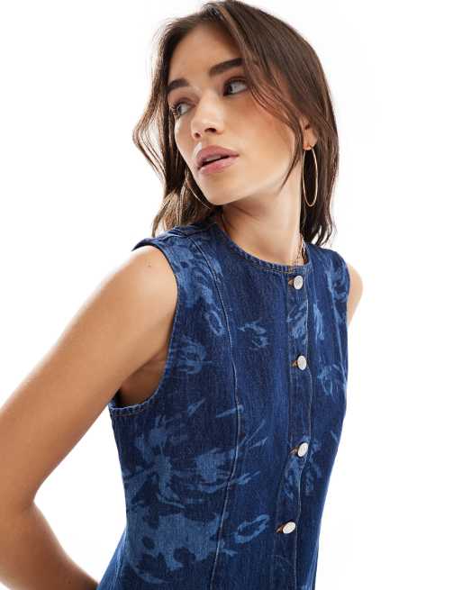 ASOS DESIGN - Denim jurk met knoopsluiting en korte mouwen in middenblauw, 4 van 4