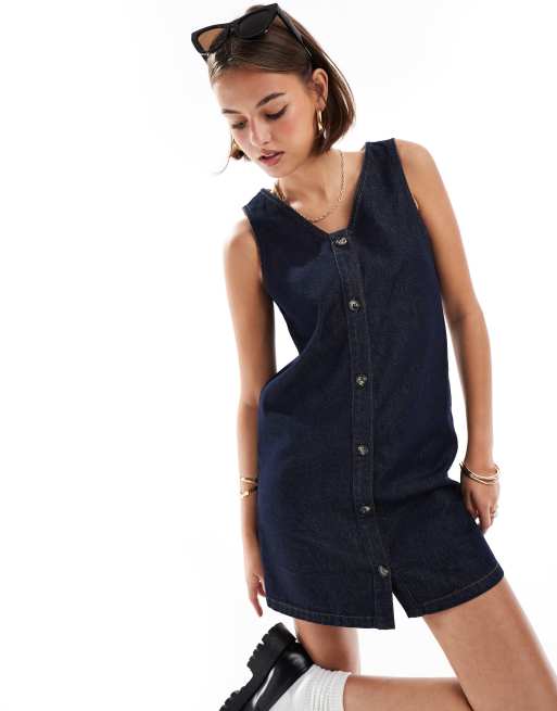 ASOS DESIGN - Denim jurk met knoopsluiting in indigo