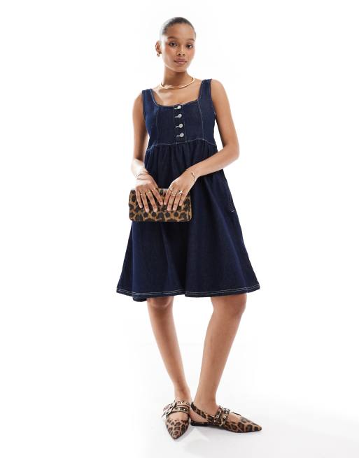 ASOS DESIGN - Denim jurk met structuur in indigo