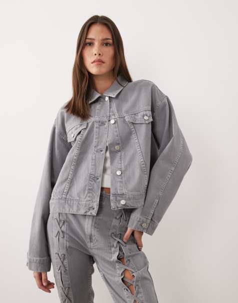 ASOS DESIGN denim lace up jacket in grey (part of a set) - view 1