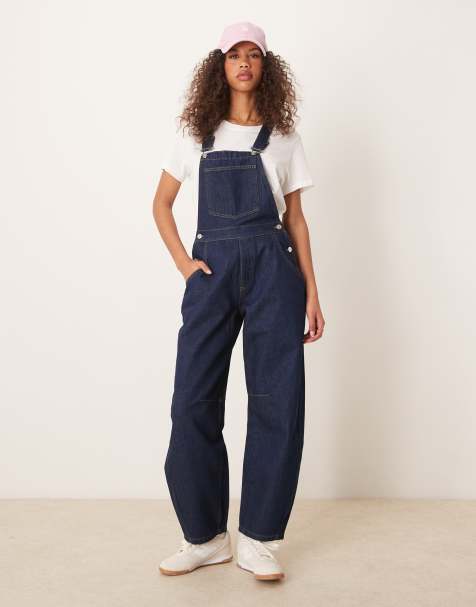ASOS DESIGN – Denim-Latzhose in Indigoblau mit abgerundetem Beinschnitt - view 1