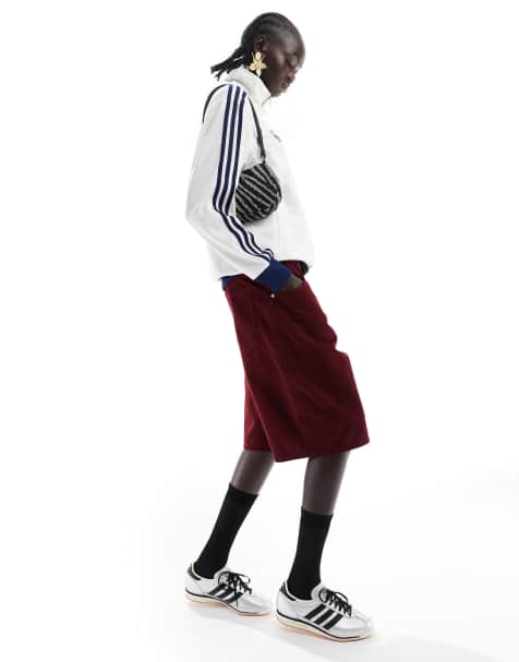ASOS DESIGN denim long bermuda short in burgundy - view 1
