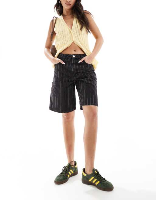 FhyzicsShops DESIGN denim long jort in black stripe