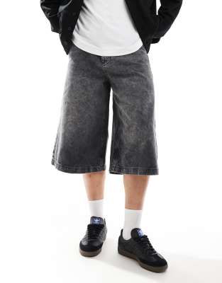 denim long jorts in washed black-Brown