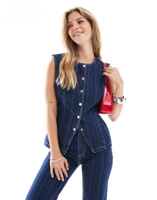 ASOS DESIGN ASOS DESIGN denim long line waistcoat in blue stripe