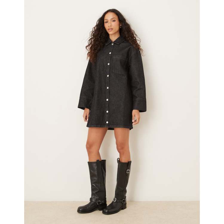 long sleeve black denim dress Buy Calvin Klein Black Long Sleeve Denim Mini Dress from Next USA